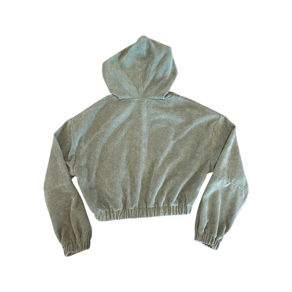 Shein Sage Green Cropped Corduroy Hoodie Jacket Zip Up Women’s Size Small - Picture 5 of 8